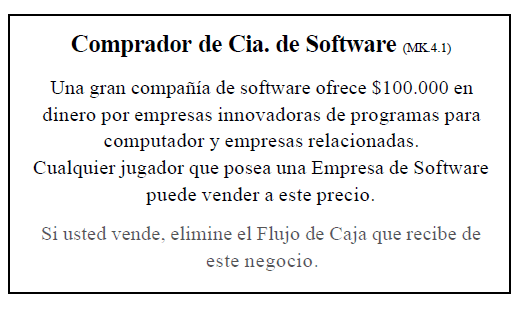 Cashflow, tarjeta de mercado