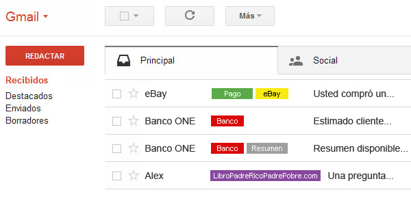 Etiquetas en Gmail.